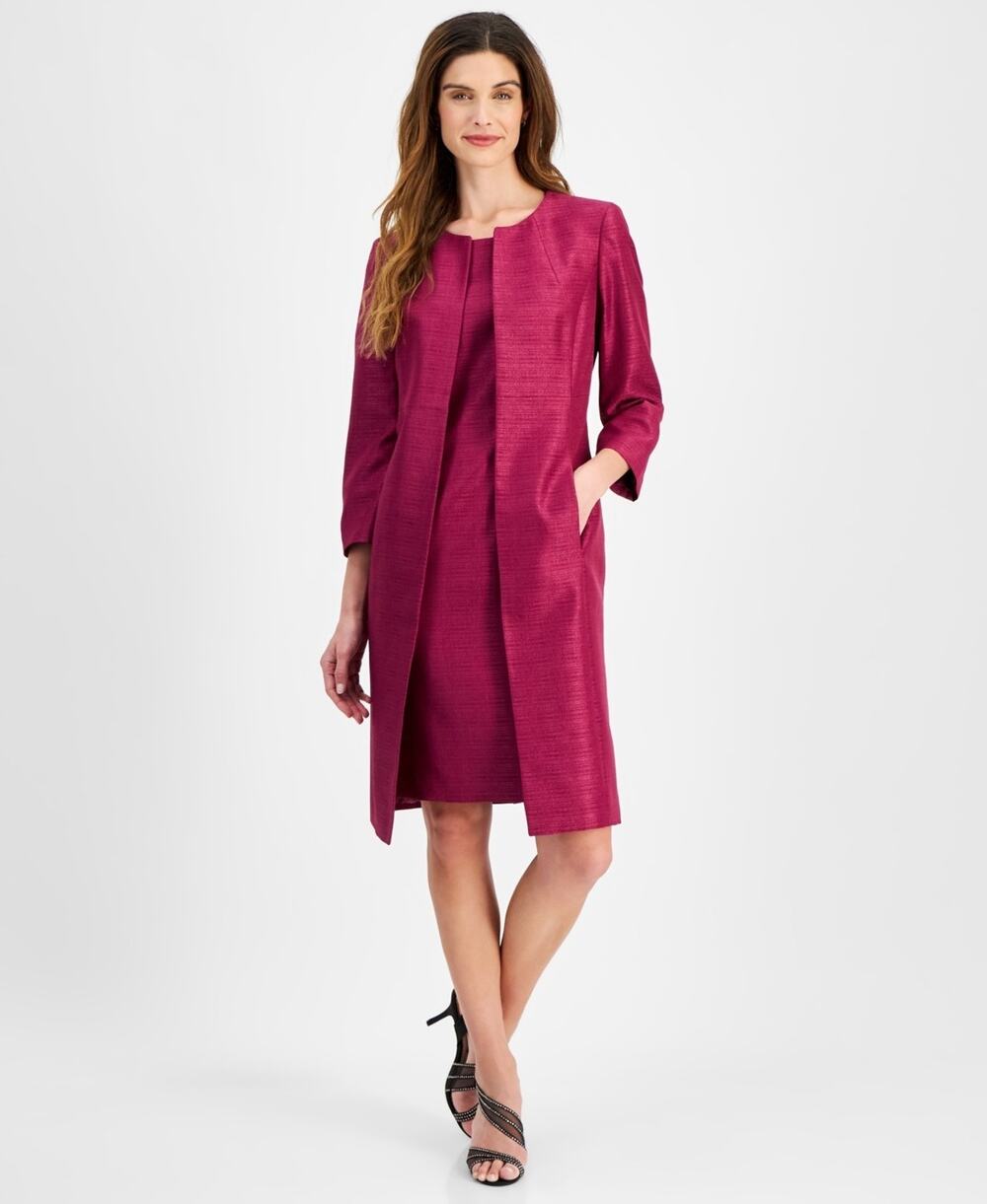 Le Suit Sheath 2 Piece Dress Suit with Topper Jacket Wild rose Size 14P 3250